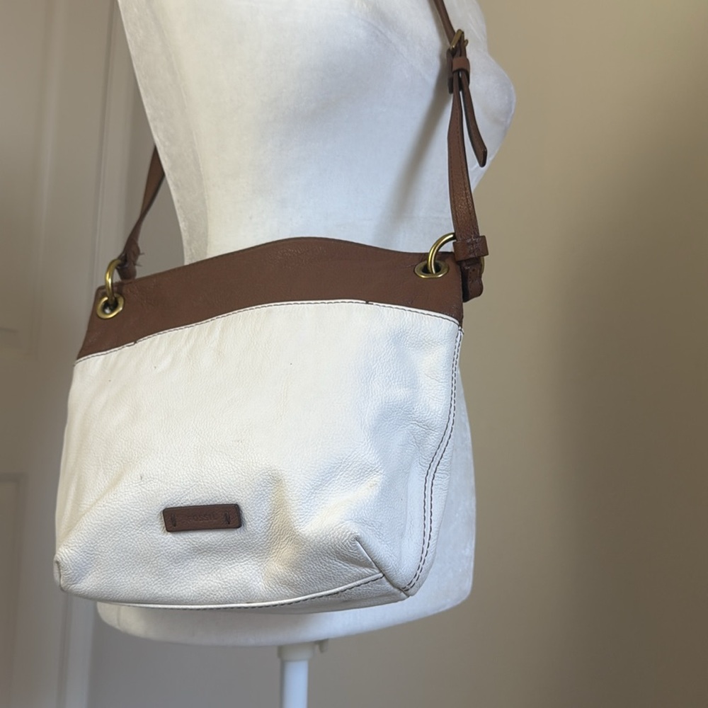 Fossil Brown and Cream Leather Shoulder Bag